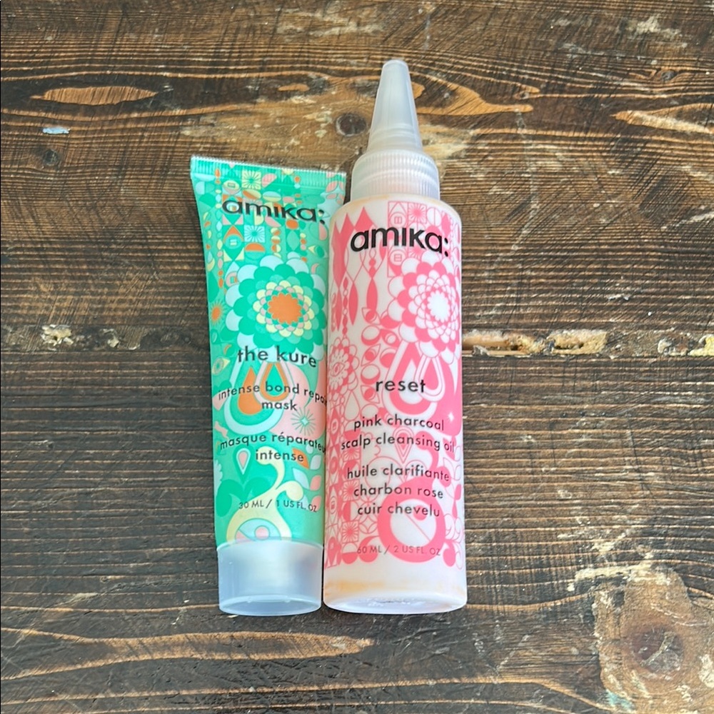 Amika bond and repair mask and pink charcoal scalp cleaning oil- New